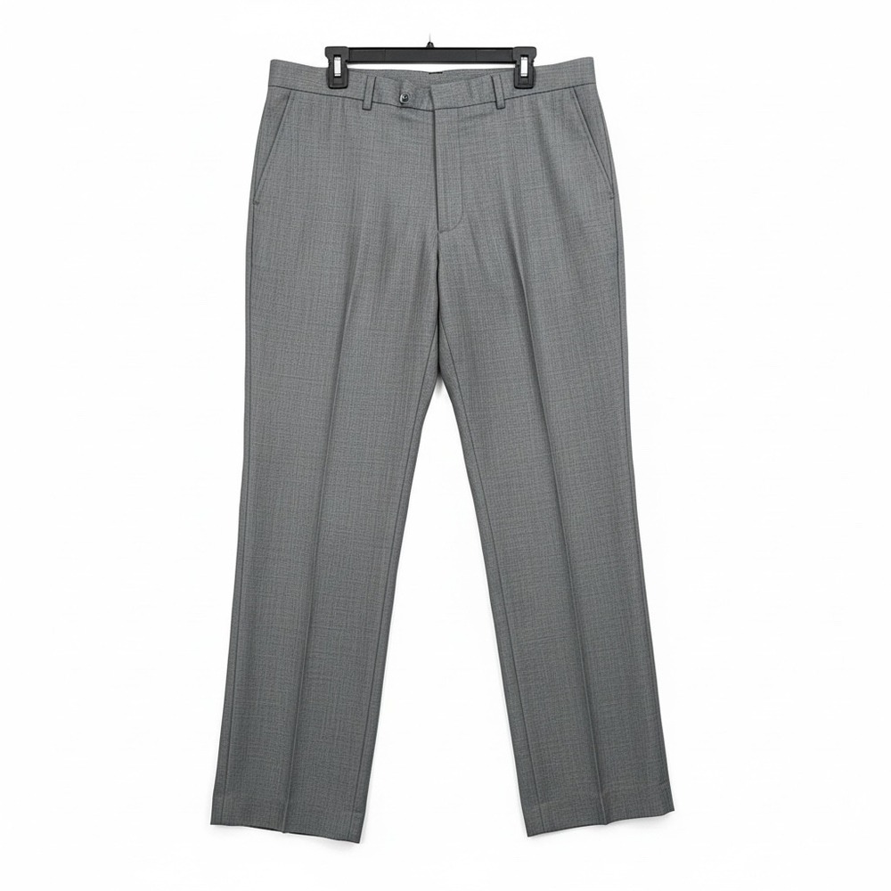 Kenneth Cole Reaction Mens Grey Herringbone Dress Pants 38x32 Flat Front Regular - Picture 2 of 5